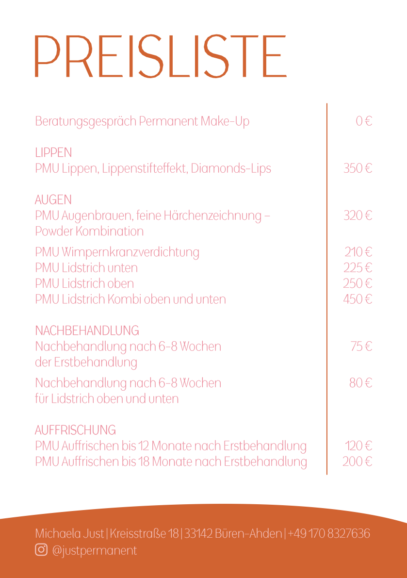 Behandlung-Preise für MakeUp von Michaela Just